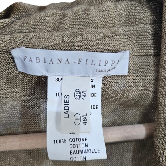 Fabiana Fillippi Italian Flax Linen Blend Beige Cinched Open Draped Cardigan L - Picture 10 of 11